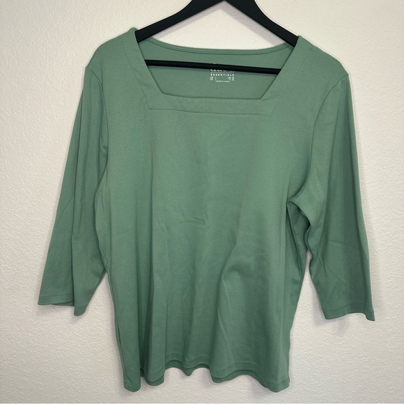 Denim & Co. Essentials Sage Green Square Neck Top – Size Large - Picture 1 of 4